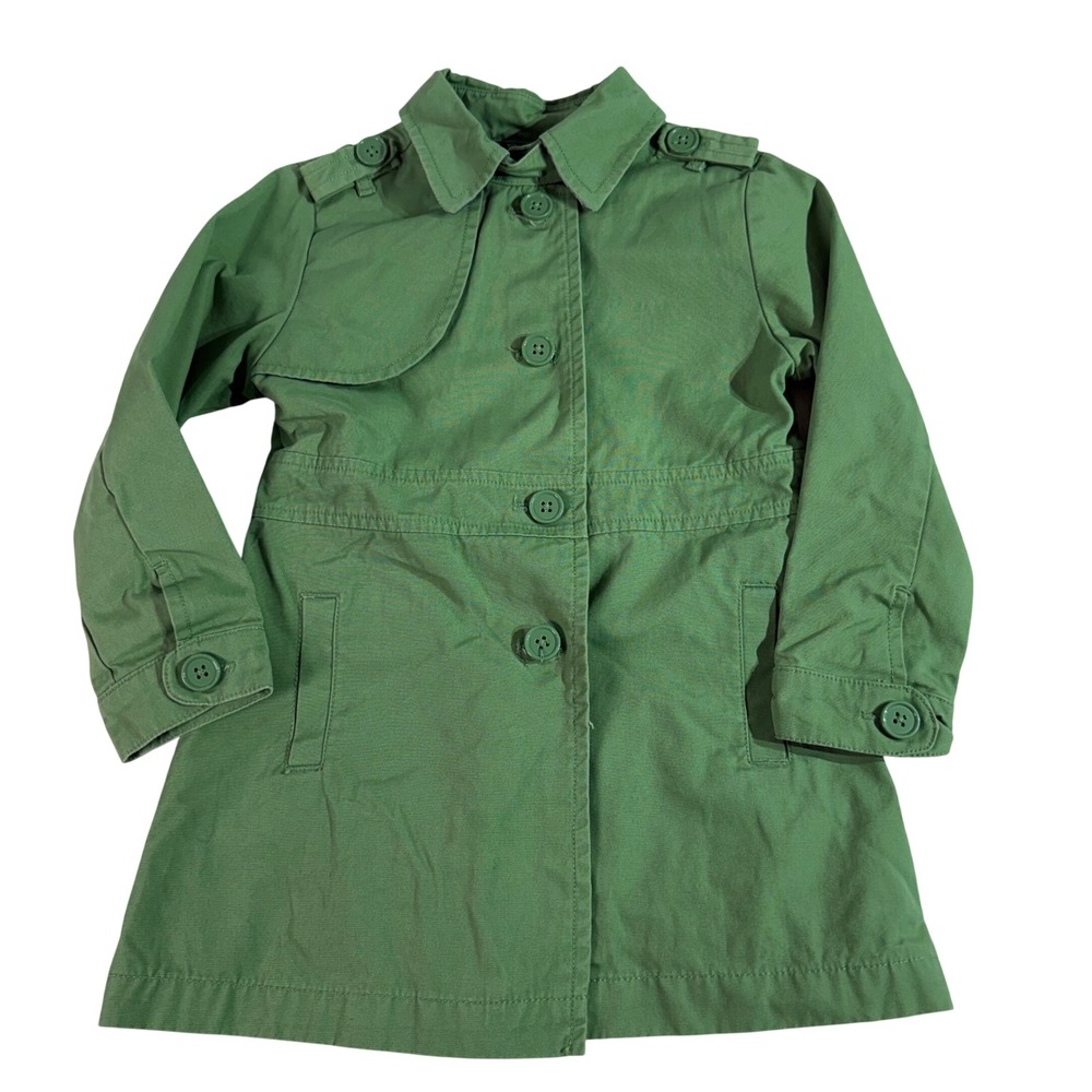 Gymboree Cotton Trench Coat XS 3 4 Green Button Front Epaulettes Girls